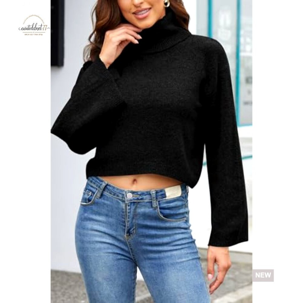 Cropped Turtleneck Pullover Sweater Lightweight F… - image 6